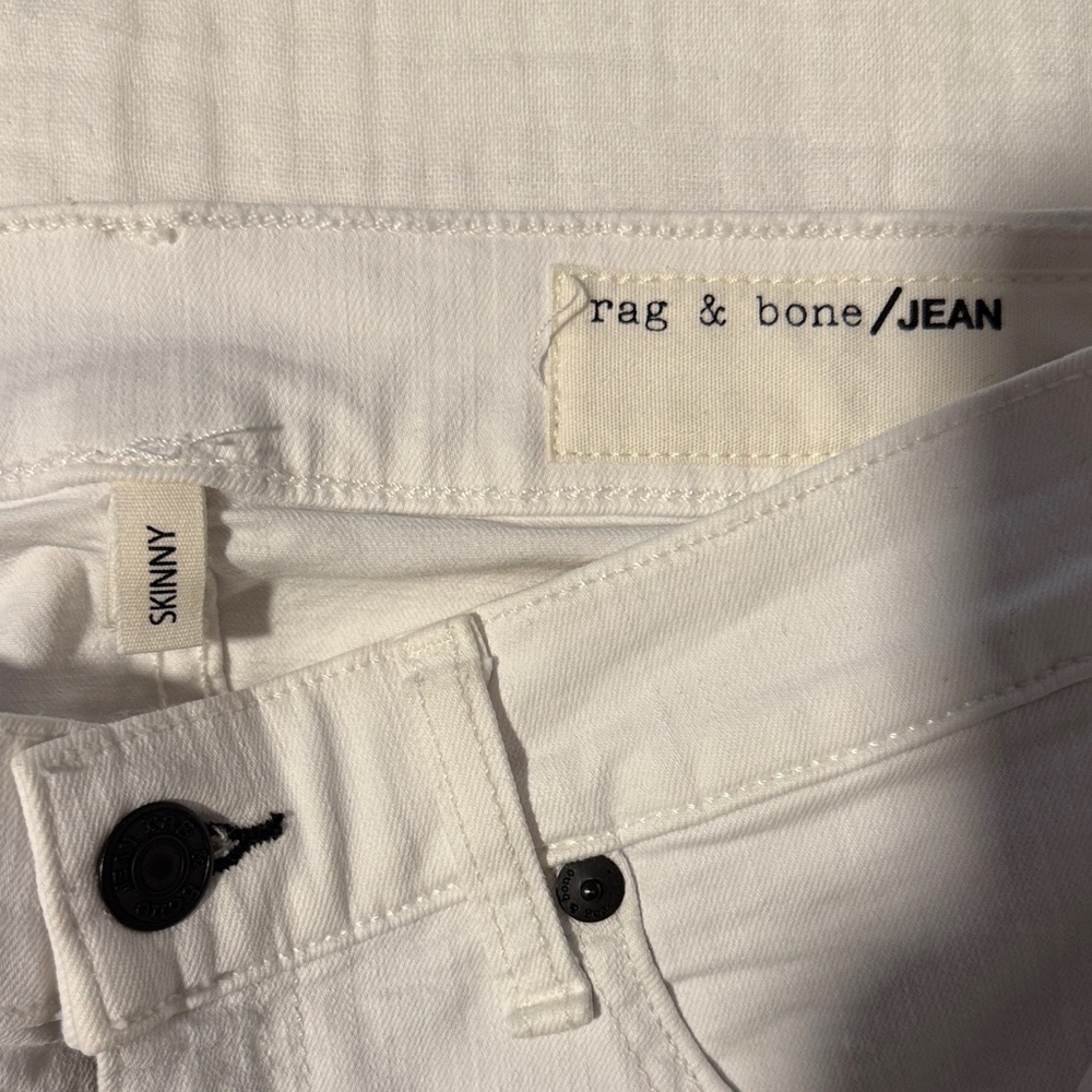rag & bone White Skinny Jeans with Black Hardware